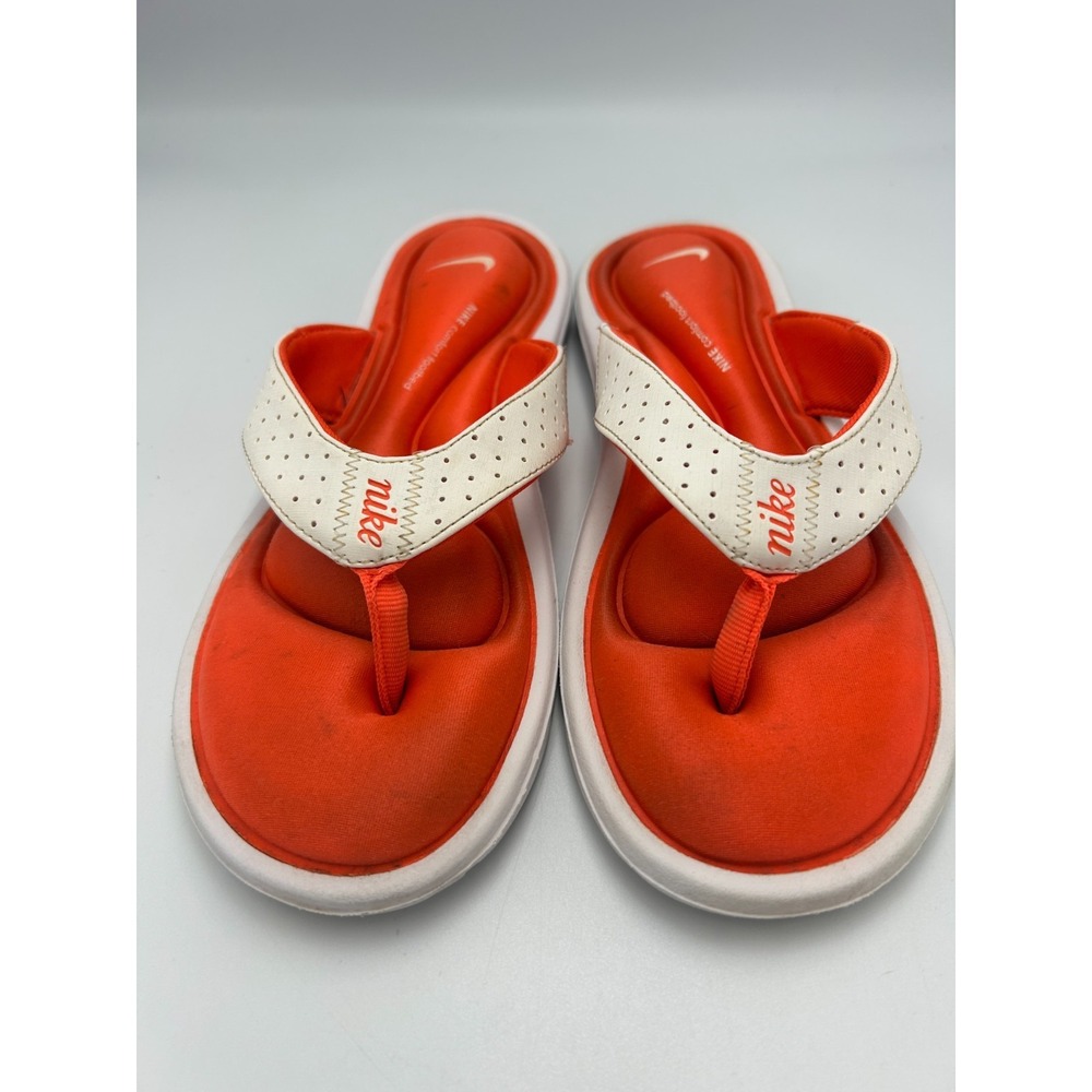 Nike Comfort Cushioned Footbed Flip Flops Orange White Thong Sandals Womens Sz 9 - Picture 3 of 7